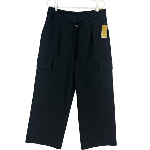Michael Kors Women's Stretch Wide Leg High Rise Black Pants Size 12 NWT $110 - Picture 1 of 15